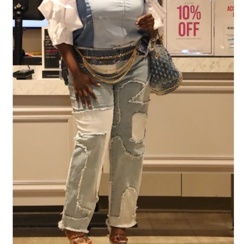 ASHLEY STEWART Patchwork Denim Mom Jeans Women's Size 12 - Picture 3 of 10